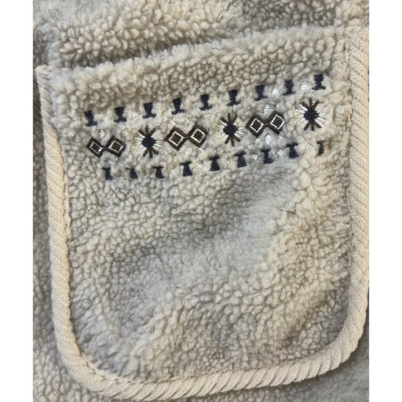 Tudor Court Sherpa Fleece Jacket L Beige Snap Button Pockets Embroidered Boho - Picture 3 of 9